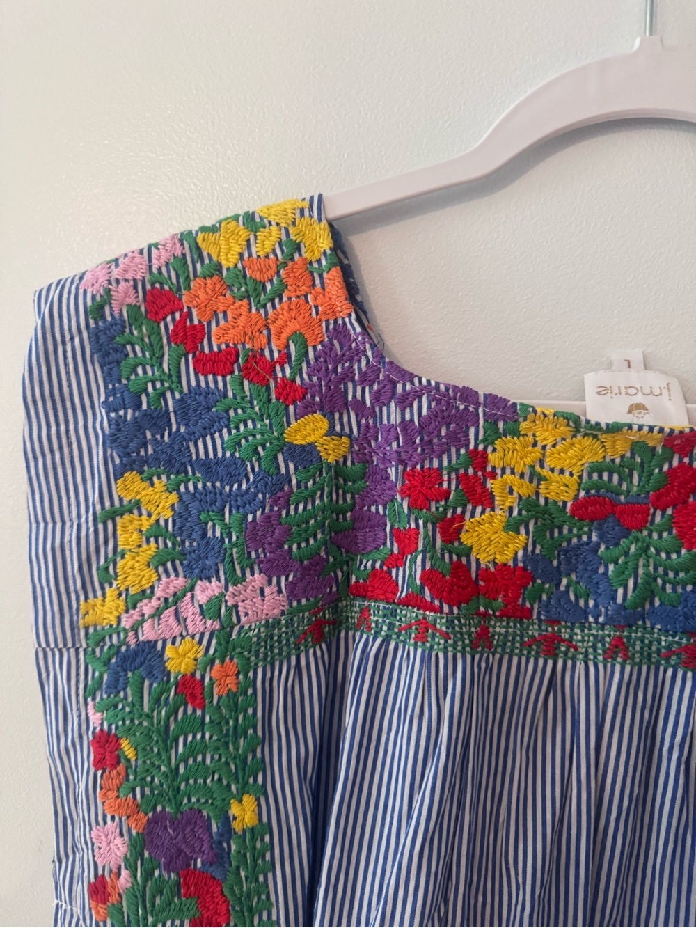 J.Marie Blue Striped Floral Mexican Embroidered Sleeveless Top - Picture 10 of 10